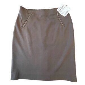 Doncaster Women Dark Brown Skirt Size 10 Stretch Front Zip Pockets 7" Back Slit